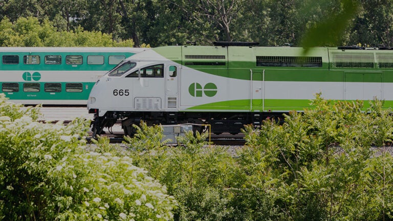 Green and white GO Transit train in Canada offers the best student discounts for public transport.
