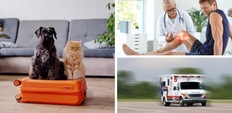 Traveler attended by a doctor, plus travel and ambulance expenses.
