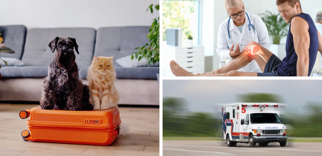 Traveler attended by a doctor, plus travel and ambulance expenses.