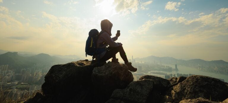 single backpacker city skyline