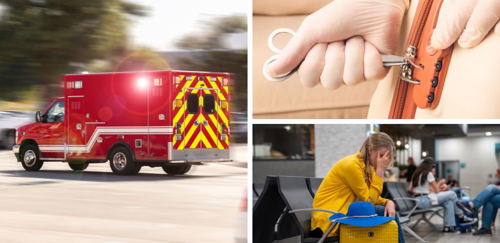 Ambulance, stolen luggage, and travelers who miss their flight.