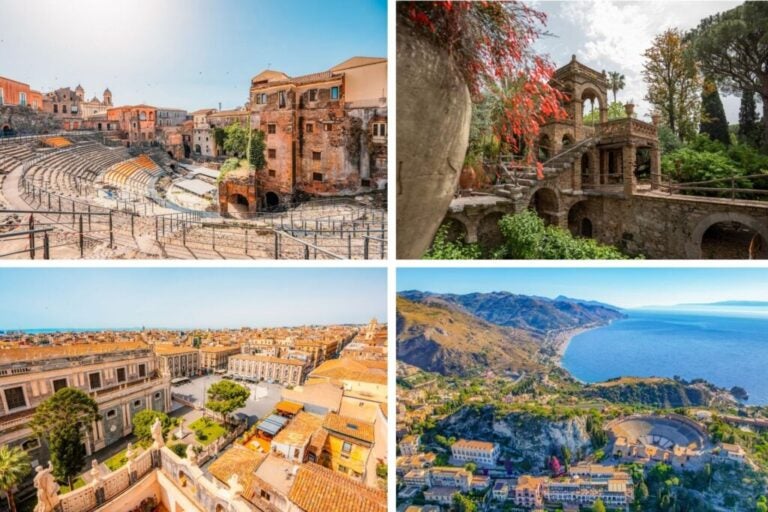 City of Catania and Taormina: Greek theatre, cathedral and coast.