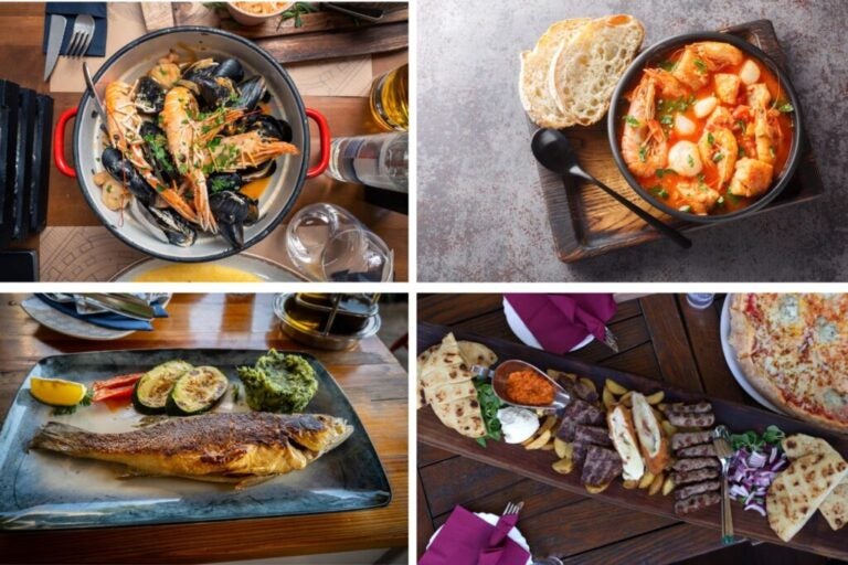 Typical Croatian cuisine: sea bass, seafood and meat.