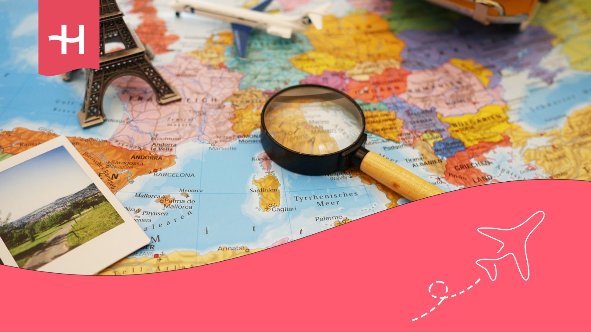 World map with a magnifying glass
