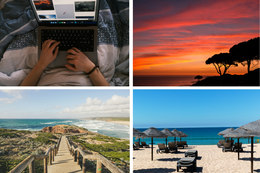 Images of tourist areas in Algarve.