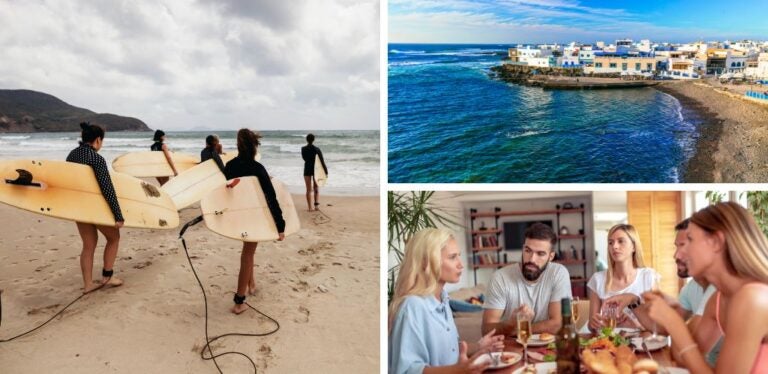 Coliving for digital nomads advantages – Fuerteventura – El Cotillo, in the north of the island – surfing class – digital nomads in shared kitchen.