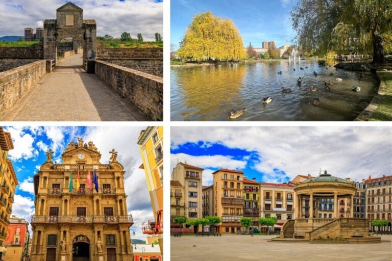 Various landscapes of Pamplona: cathedrals, squares and parks