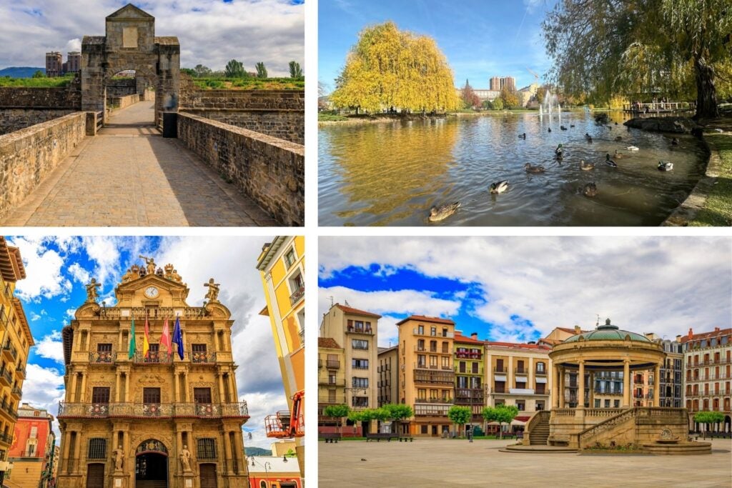 Various landscapes of Pamplona: cathedrals, squares and parks