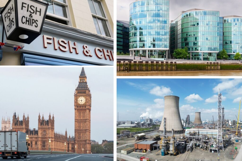 Several companies, industrial warehouses, and offices in England.