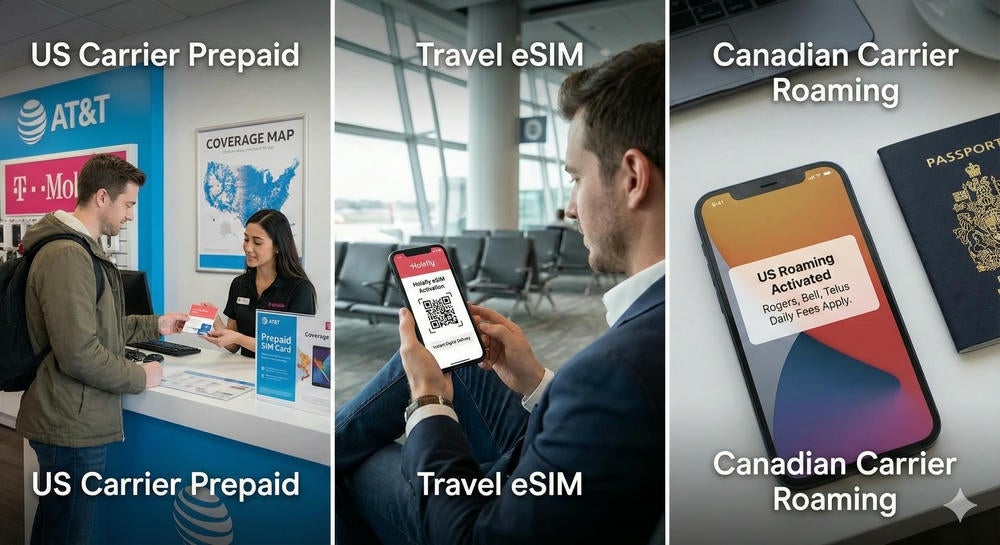 3 US SIM/eSIM options for Canadian travellers.