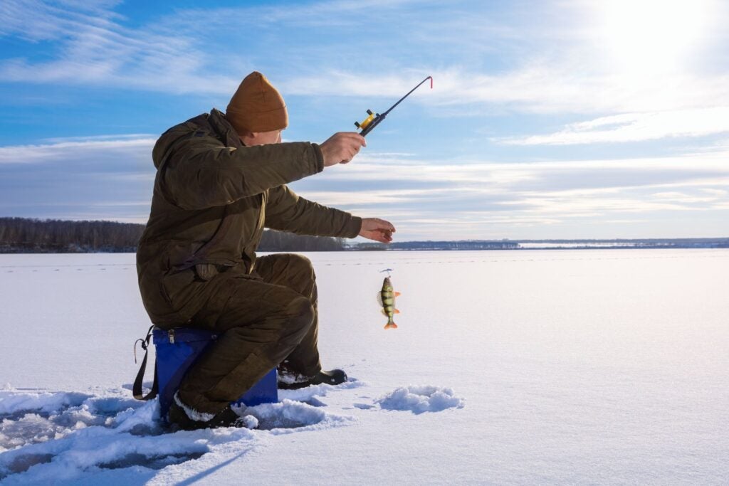 Ice fishing on local lakes.