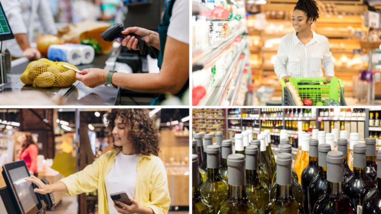 People shopping in supermarkets in Brussels.