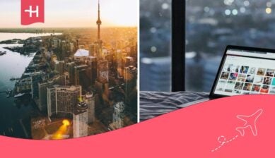 The city of Toronto and, in another image, a computer in a room.