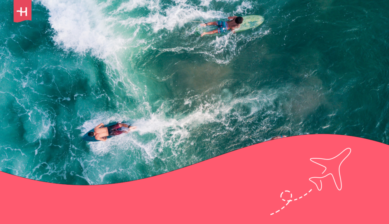 People surfing in the sea off Bali