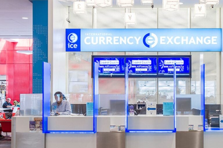 Currency exchange booth in Montreal airport.