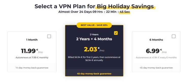 Plans and pricing for CyberGhost