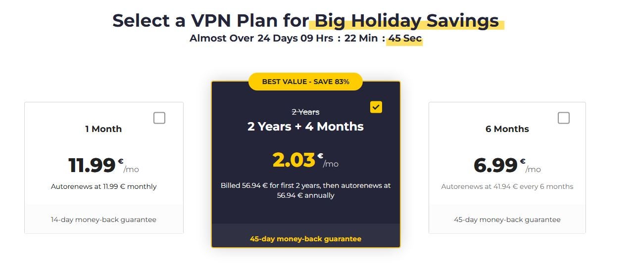 Forfaits et tarifs de CyberGhost pour l’Italie