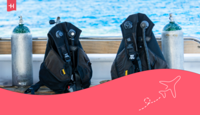 Diving equipment in Brazil prepared in front of the sea