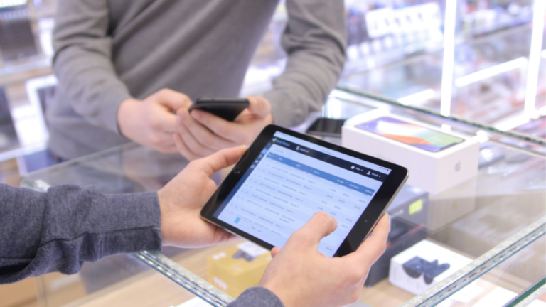 Technology items in stores in Portugal.