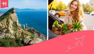 Gibraltar and in another image, a woman with a shopping bag