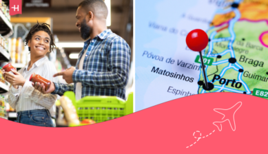 Two people shopping in one of Porto's supermarkets.