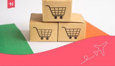 Boxes with a logo of a shopping trolley on an Irish flag.