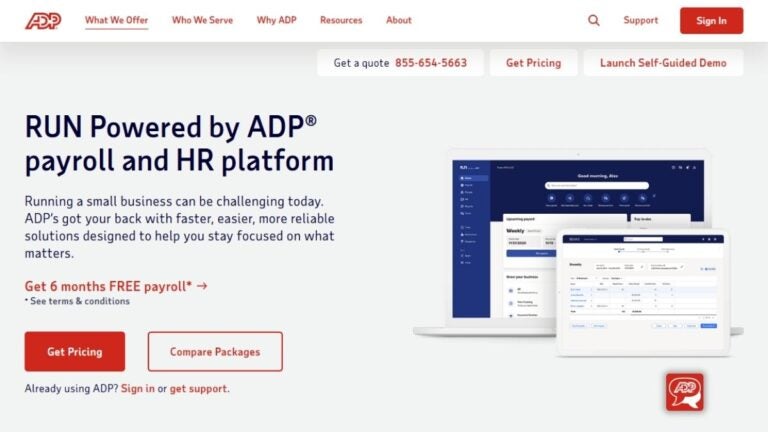 ADP RUN HR software homepage