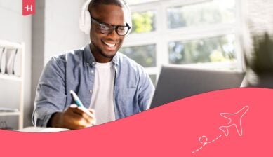 Student participating in a class on an online learning platform