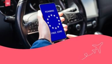 EU Roaming Free Zone symbol on a mobile phone