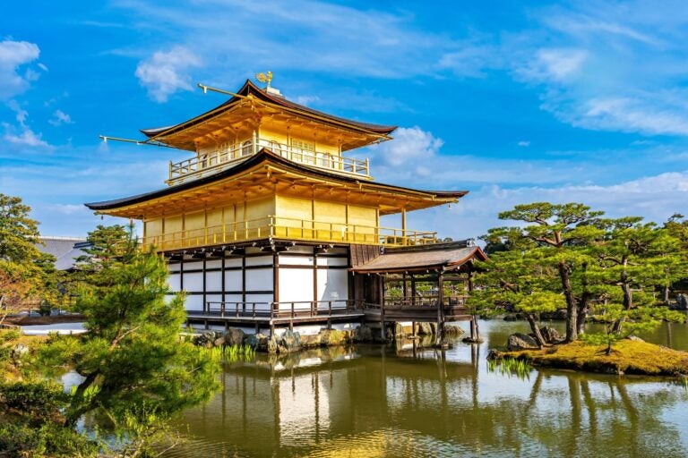 Kinkakuji Temple by the middle of the pond