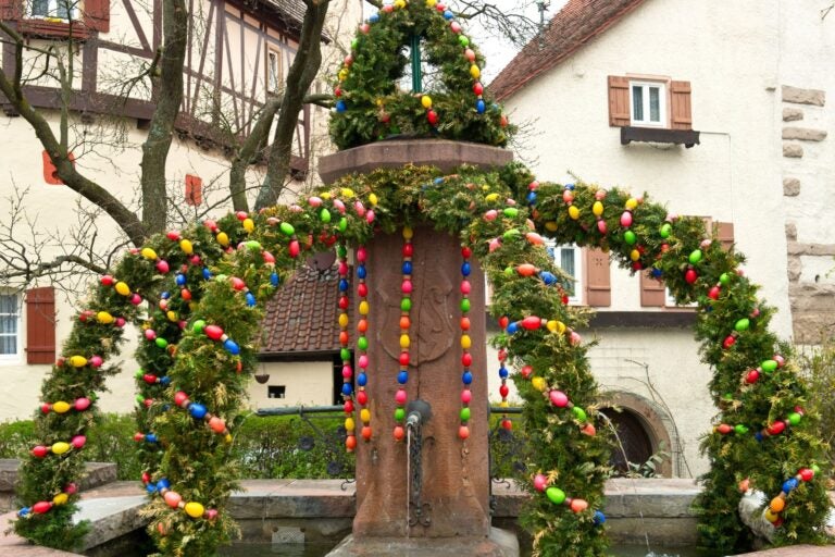 Traditional German Easter eggs outdoor decoration