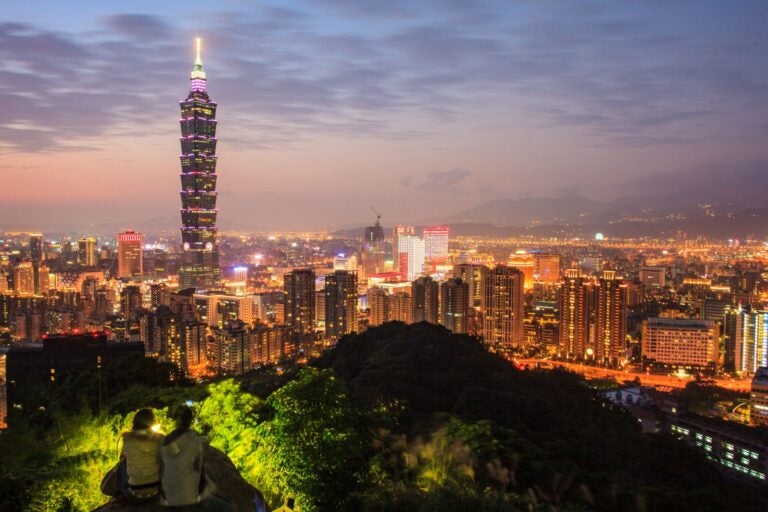 Taipei city skyline at twilight.