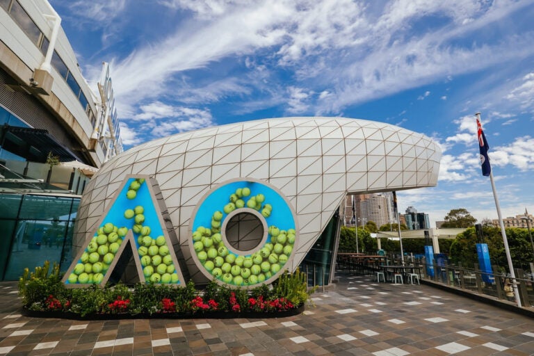 Australian Open 2025 signage and tournament atmosphere at Melbourne Park