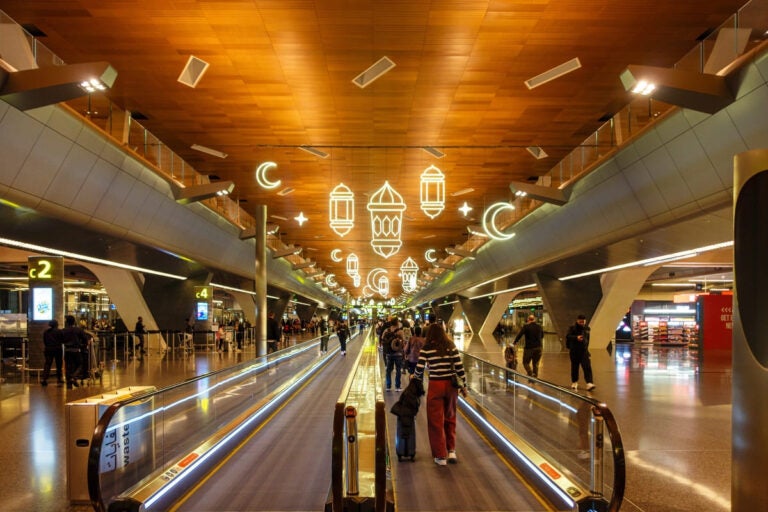 Ramadan decorations inside Hamad International Airport in Doha, Qatar
