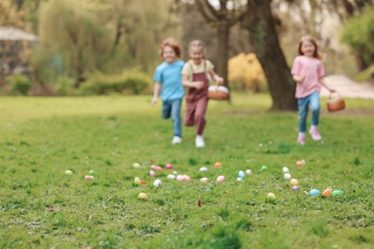 Little children hunting eggs