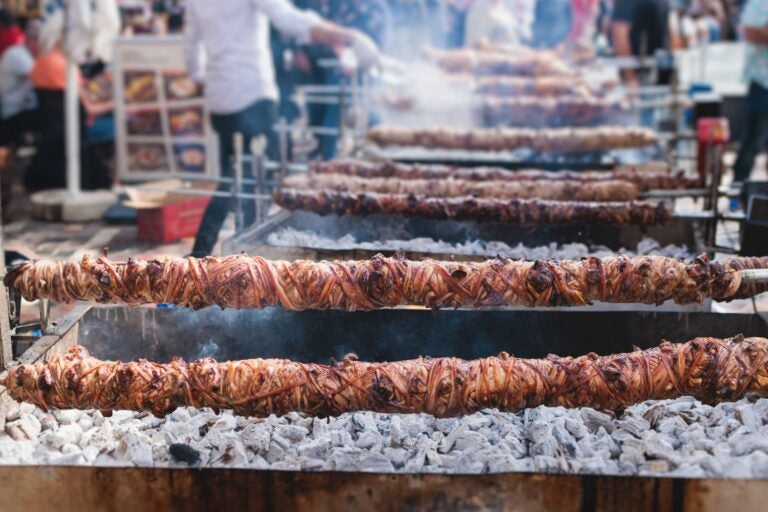 Cooking traditional greek Easter dish.