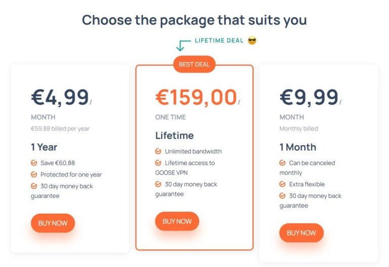 goose vpn plans and pricing
