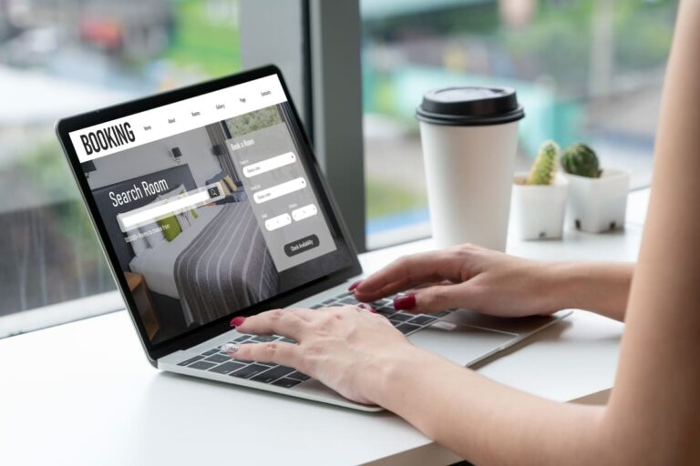 Online hotel booking platform displayed on a laptop screen