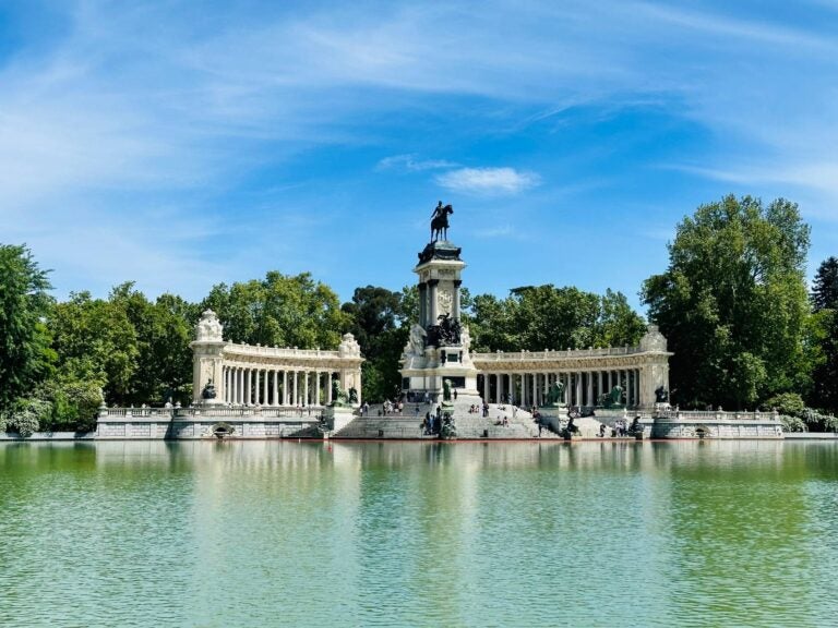 retiro park lake on a sunny day in madrid