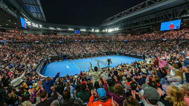 Crowd cheering inside Rod Laver Arena during the Australian Open Grand Slam