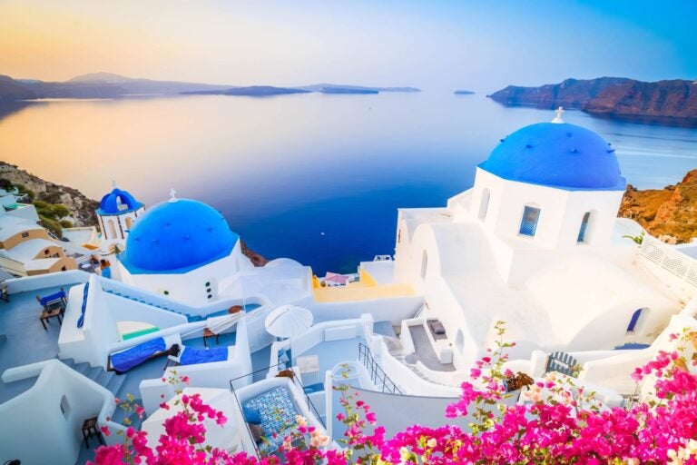 Santorini white houses with blue rooftops