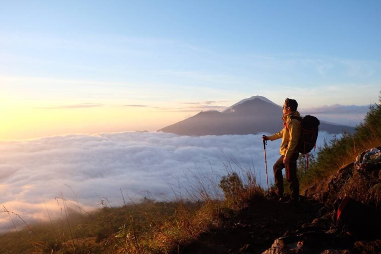 person watching the sunrise at mount batur