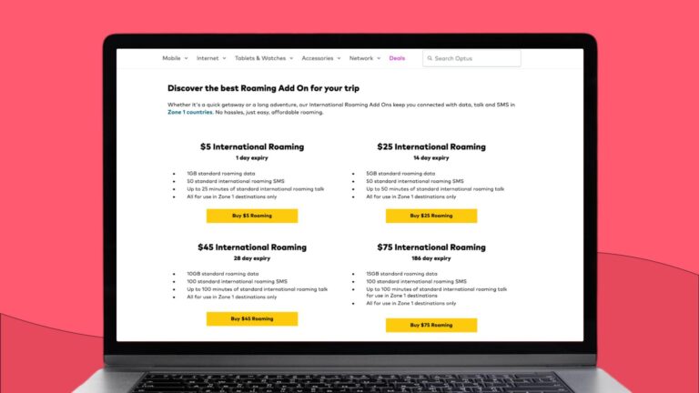 Optus prepaid international roaming packs for Bali 