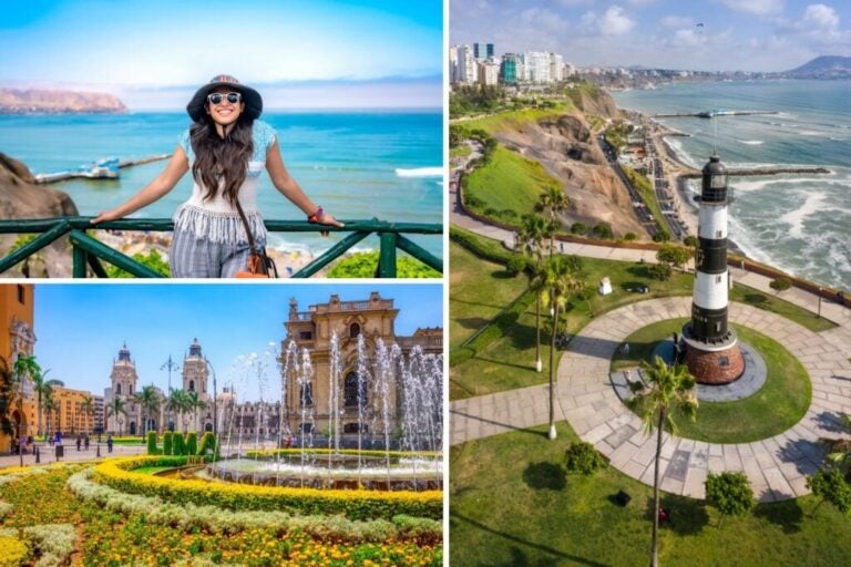 Lima Square in Peru and smiling tourist