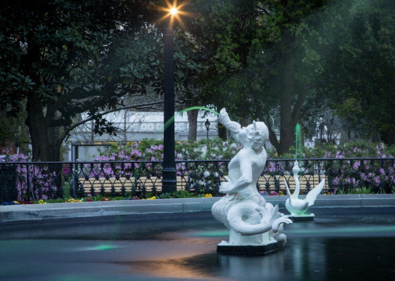 Forsyth Park fountain dyed green during Savannah St. Patrick’s Day celebrations