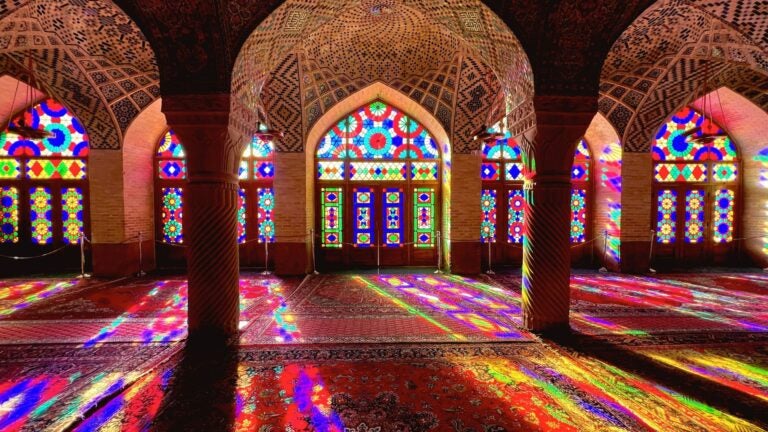 STained glass at the Nasir al-Mulk Mosque