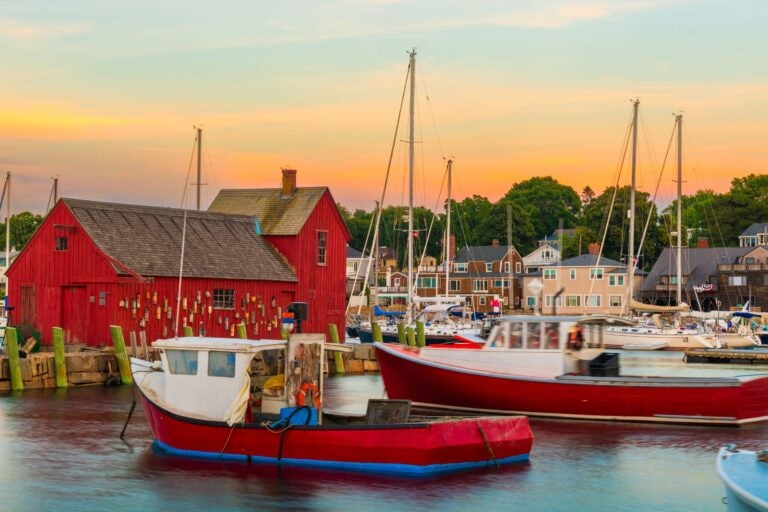 Rockport downtown and harbor view at dusk
