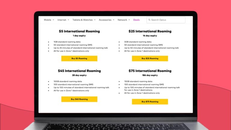 Optus prepaid international roaming packs for Singapore