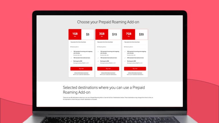 Vodafone AU prepaid international roaming add-on for Canada