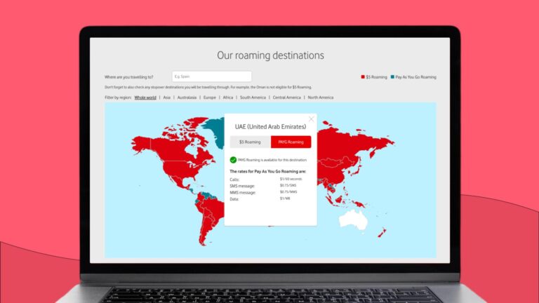 Vodafone pay-as-you-go roaming rates for Dubai